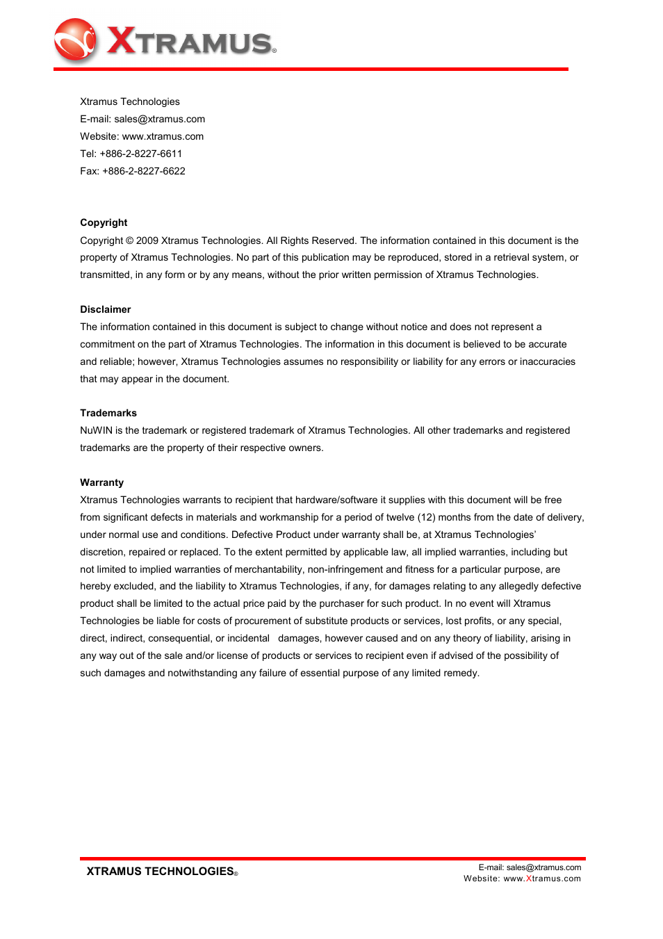 Xtramus NuWIN V1.1 User Manual | Page 2 / 171