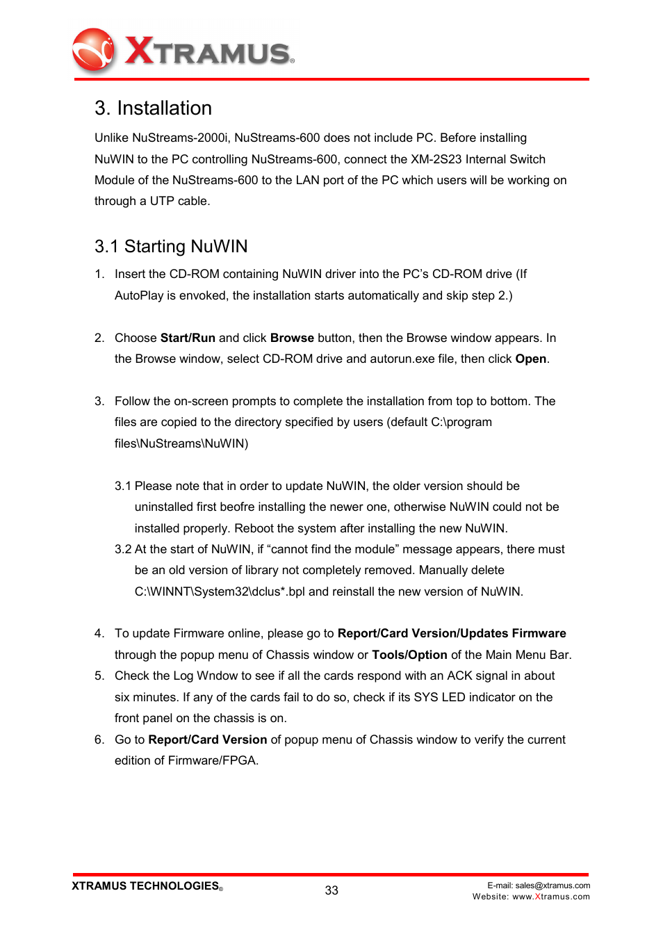 Installation, 1 starting nuwin | Xtramus NuWIN V1.1 User Manual | Page 38 / 171