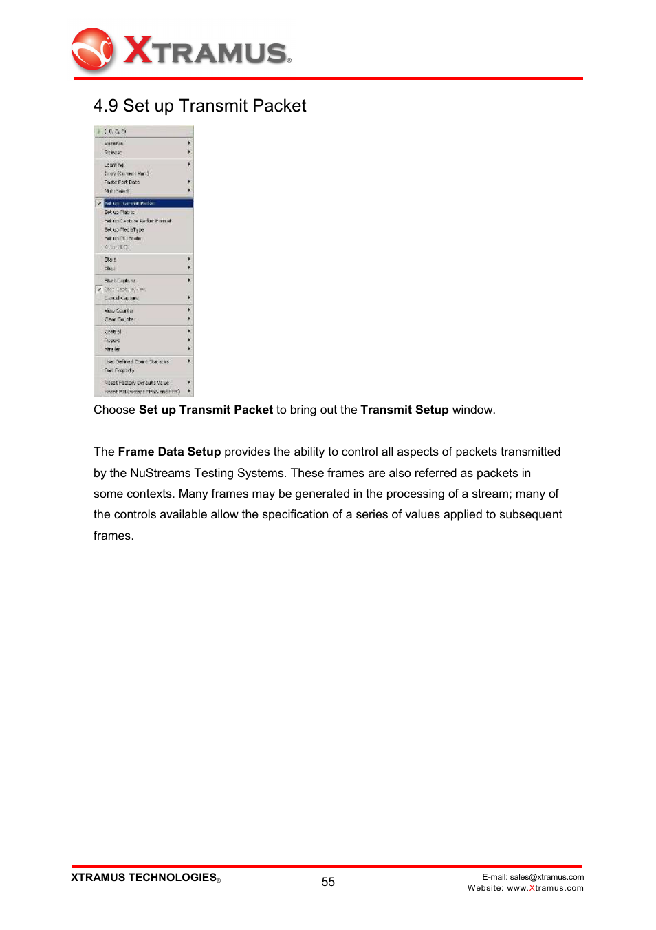 9 set up transmit packet | Xtramus NuWIN V1.1 User Manual | Page 60 / 171
