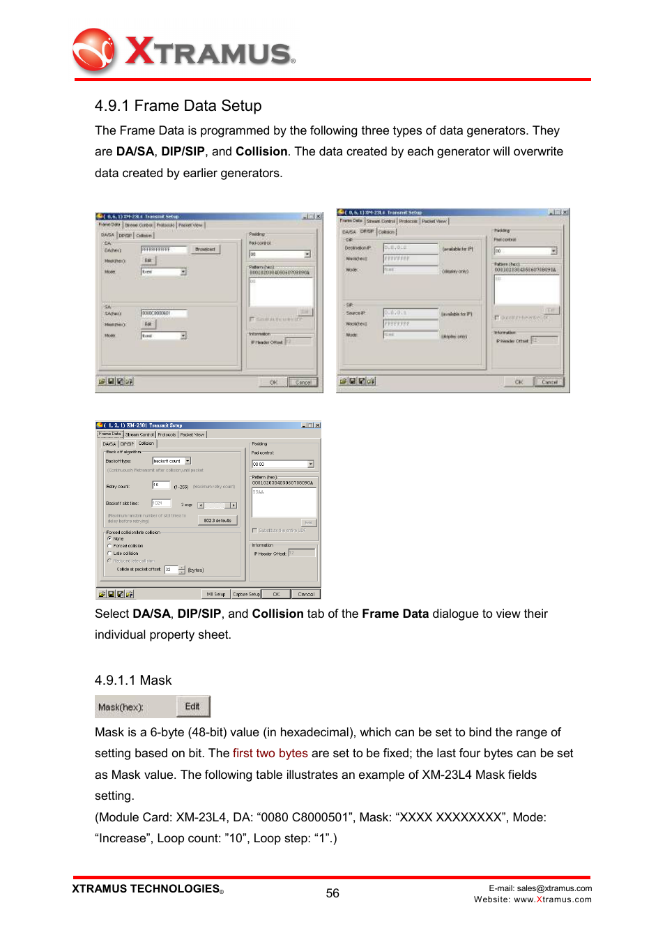 1 frame data setup | Xtramus NuWIN V1.1 User Manual | Page 61 / 171
