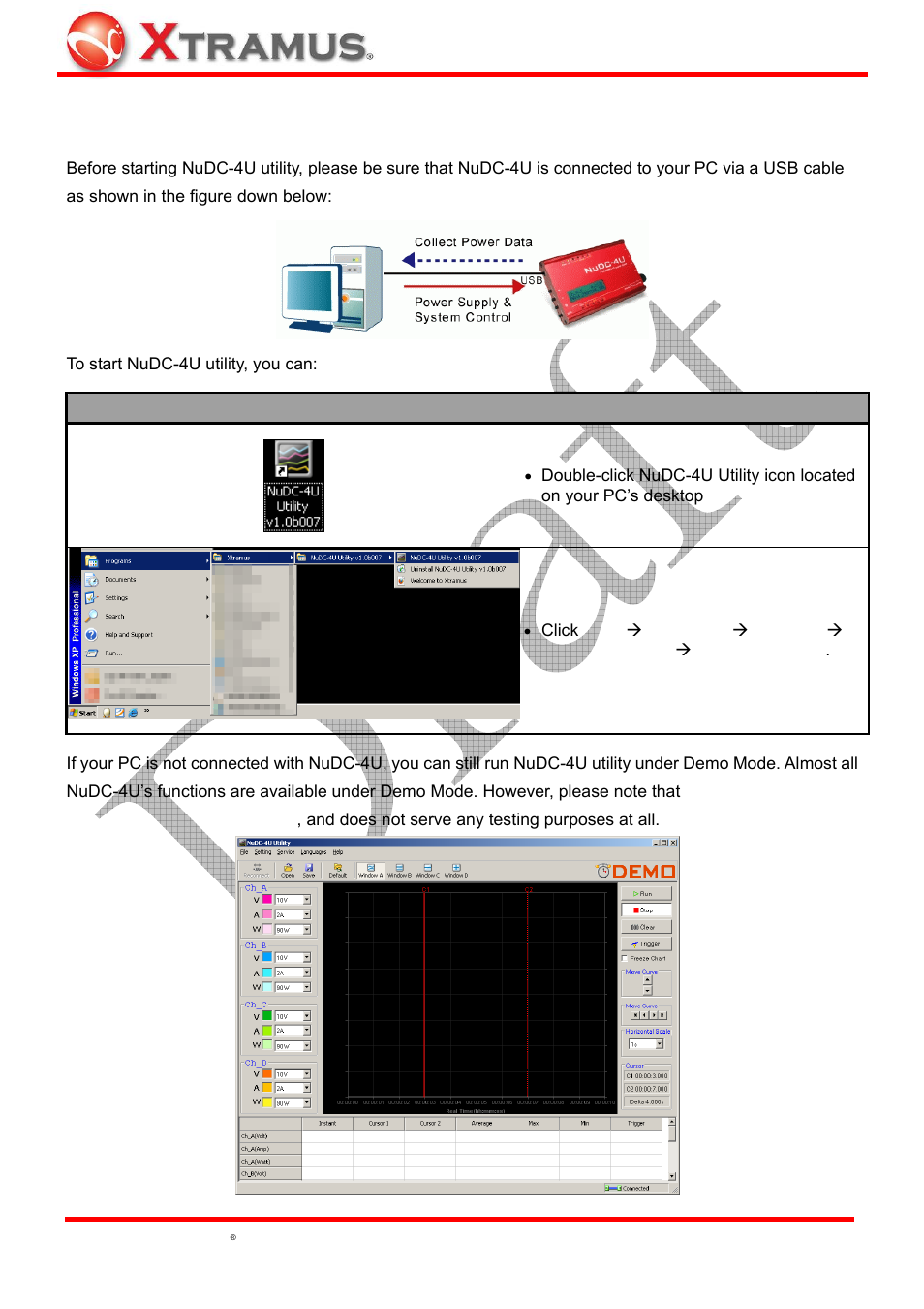 Nudc-4u utility overview, Starting nudc-4u utility | Xtramus NuDC-4U V2.1 User Manual | Page 19 / 37