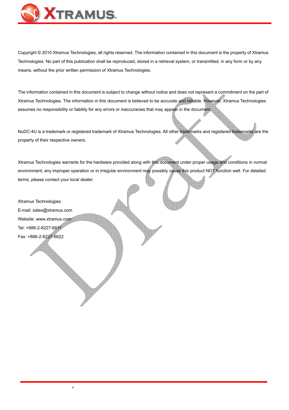 Foreword | Xtramus NuDC-4U V2.1 User Manual | Page 2 / 37