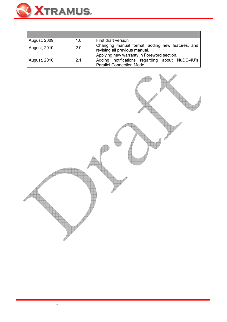 Revision history | Xtramus NuDC-4U V2.1 User Manual | Page 3 / 37