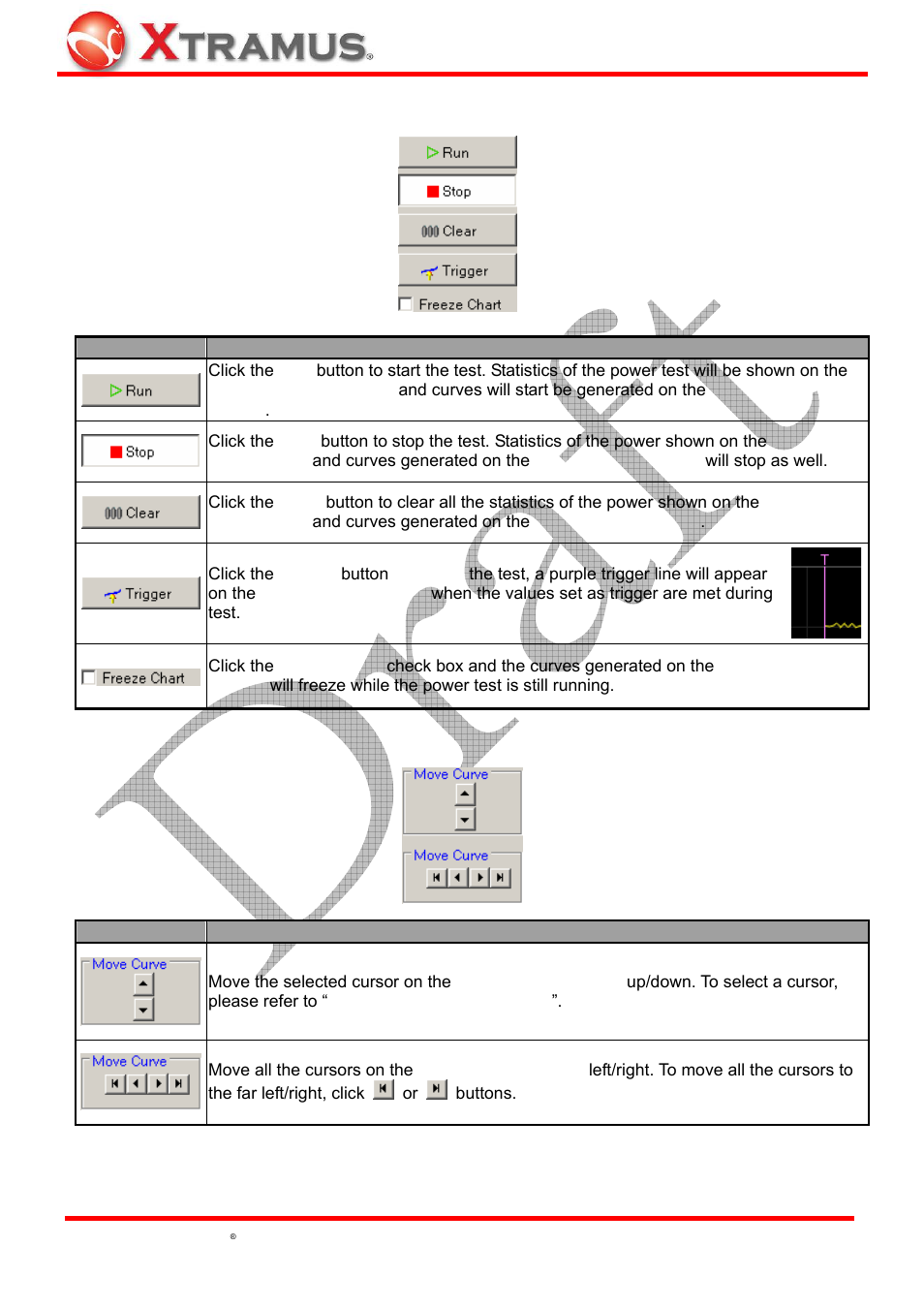 Test control buttons, Curve moving buttons | Xtramus NuDC-4U V2.1 User Manual | Page 32 / 37