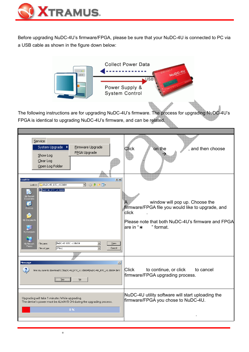 Upgrading nudc-4u’s firmware/fpga | Xtramus NuDC-4U V2.1 User Manual | Page 36 / 37