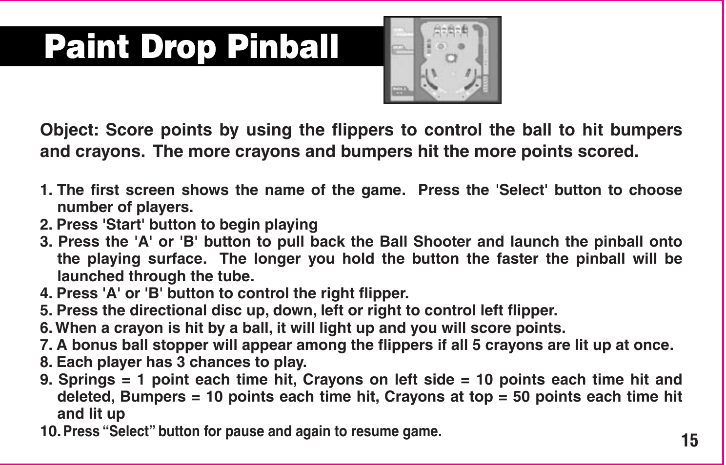 Paint drop pinball | Crayola My First TV Play System User Manual | Page 17 / 20