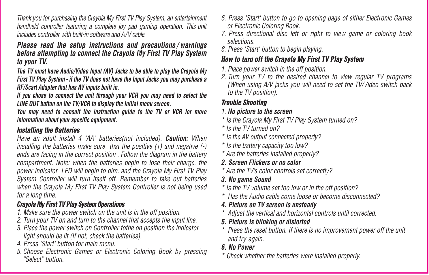 Crayola My First TV Play System User Manual | Page 2 / 20