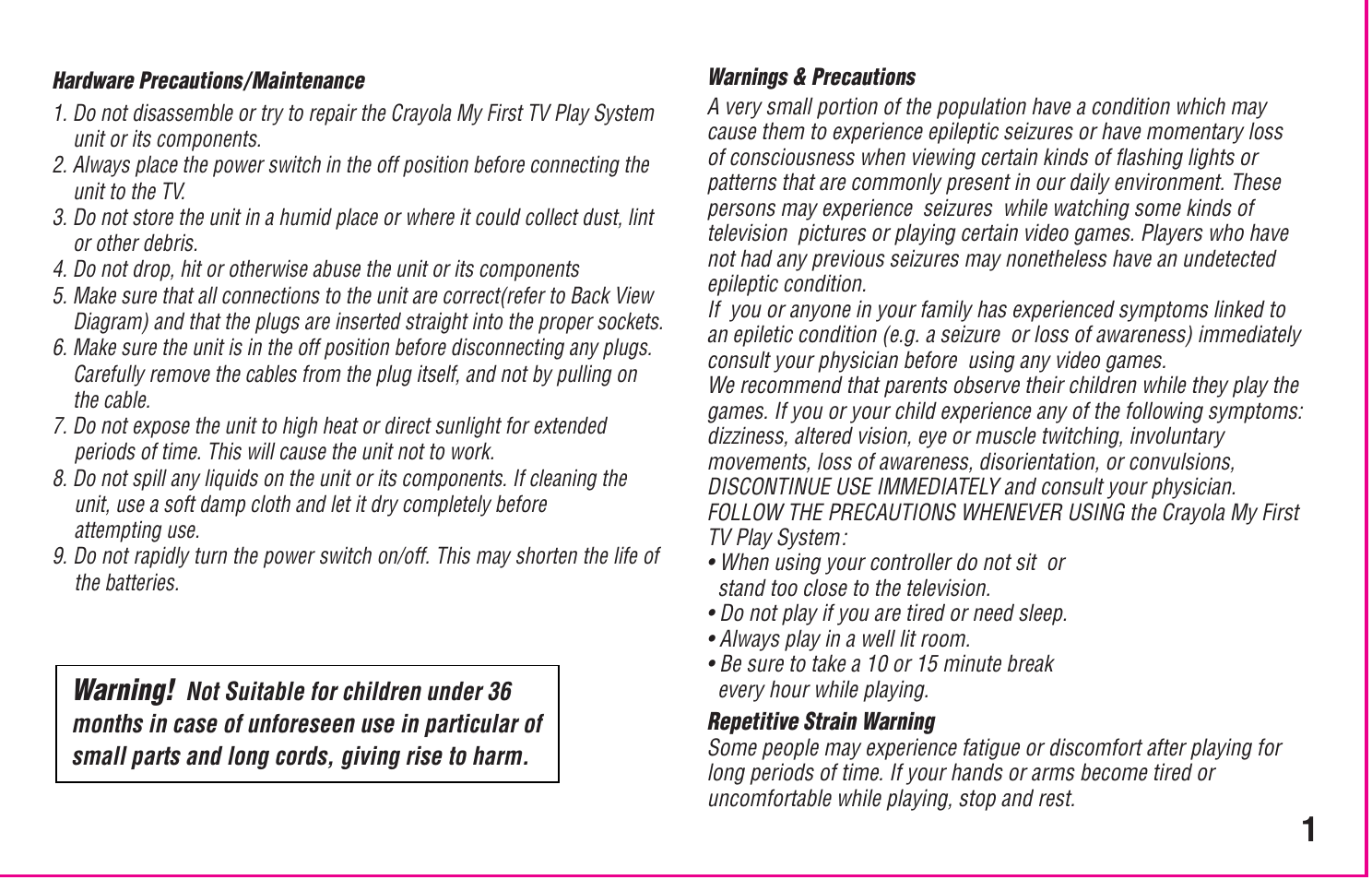 Crayola My First TV Play System User Manual | Page 3 / 20