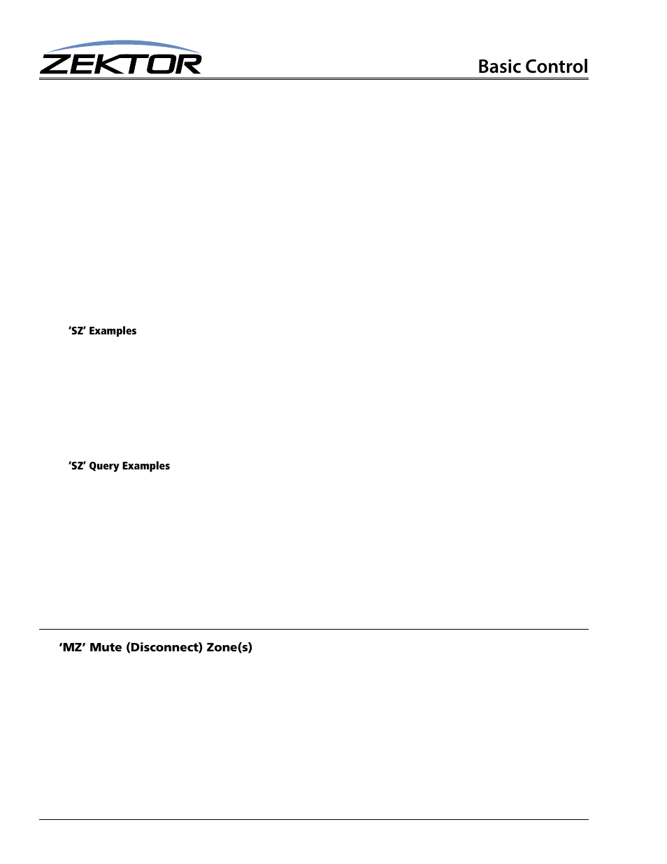 Mz’ mute (disconnect) zone(s), Basic control | Zektor Clarity HD® 8X8 HDMI Matrix User Manual | Page 20 / 29