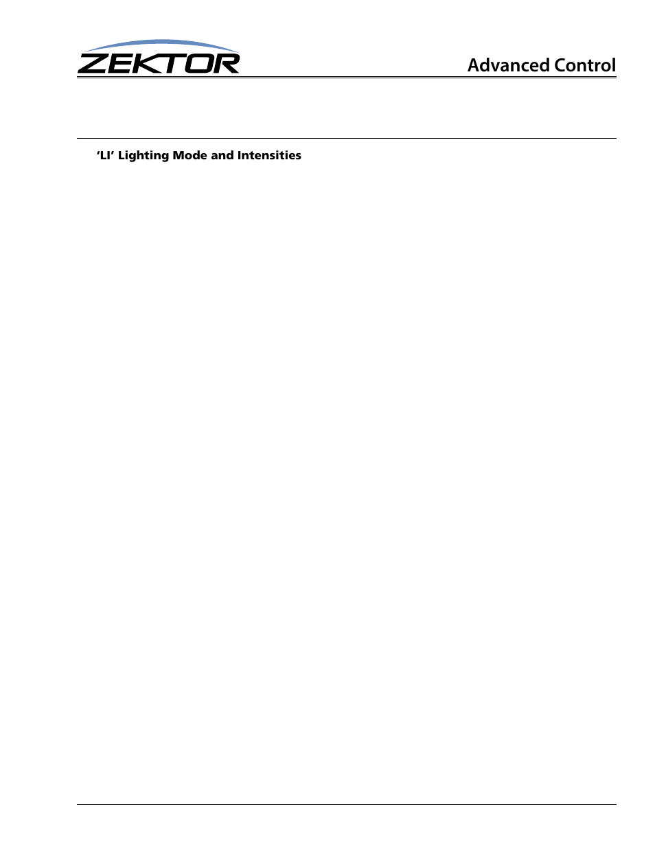 Li’ lighting mode and intensities, Advanced control | Zektor Palladia™ 8X8 User Manual | Page 45 / 65