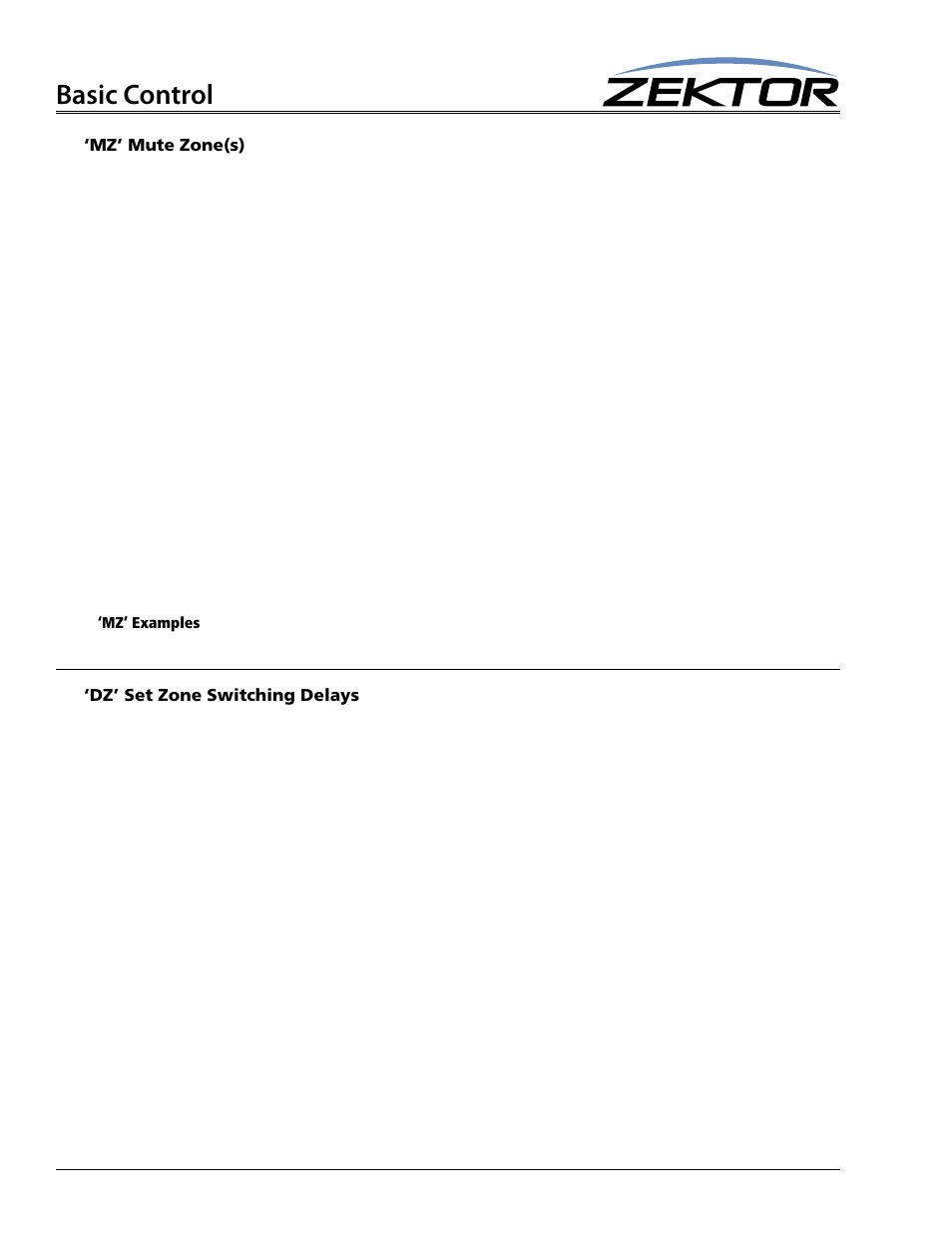 Mz’ mute zone(s), Dz’ set zone switching delays, Basic control | Zektor ProAudio 16™ DSP Preamp Audio Matrix User Manual | Page 14 / 38