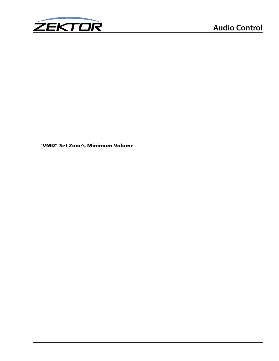 Vmiz’ set zone’s minimum volume, Audio control | Zektor ProAudio 16™ DSP Preamp Audio Matrix User Manual | Page 19 / 38