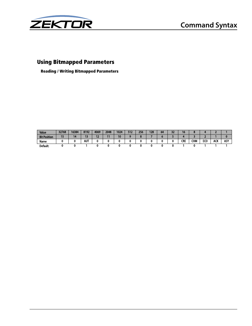 Using bitmapped parameters, Reading / writing bitmapped parameters, Command syntax | Zektor ProAudio 16™ DSP Preamp Audio Matrix User Manual | Page 9 / 38