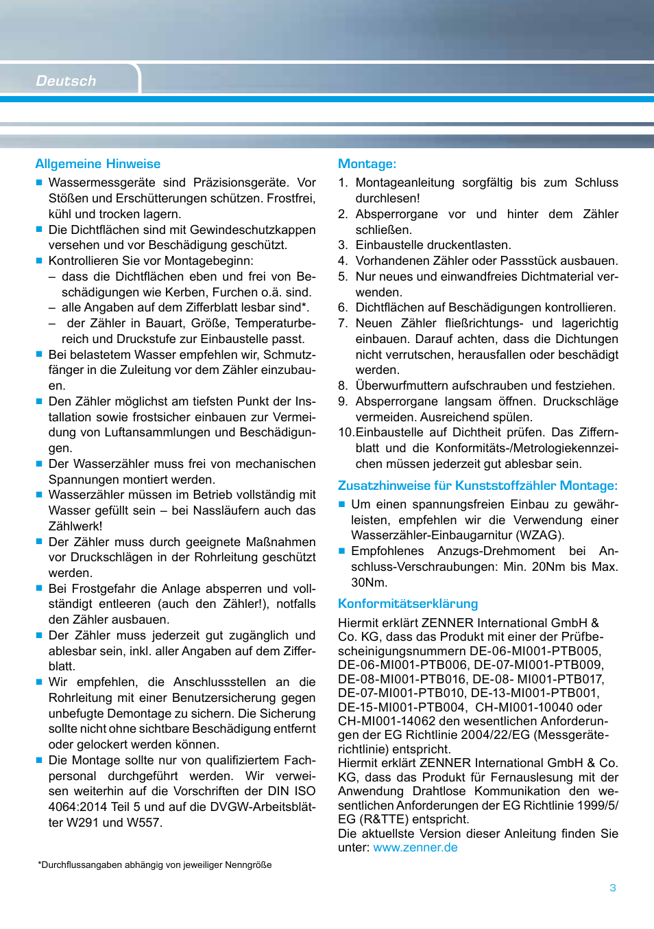ZENNER SINGLE-JET METERS User Manual | Page 2 / 8