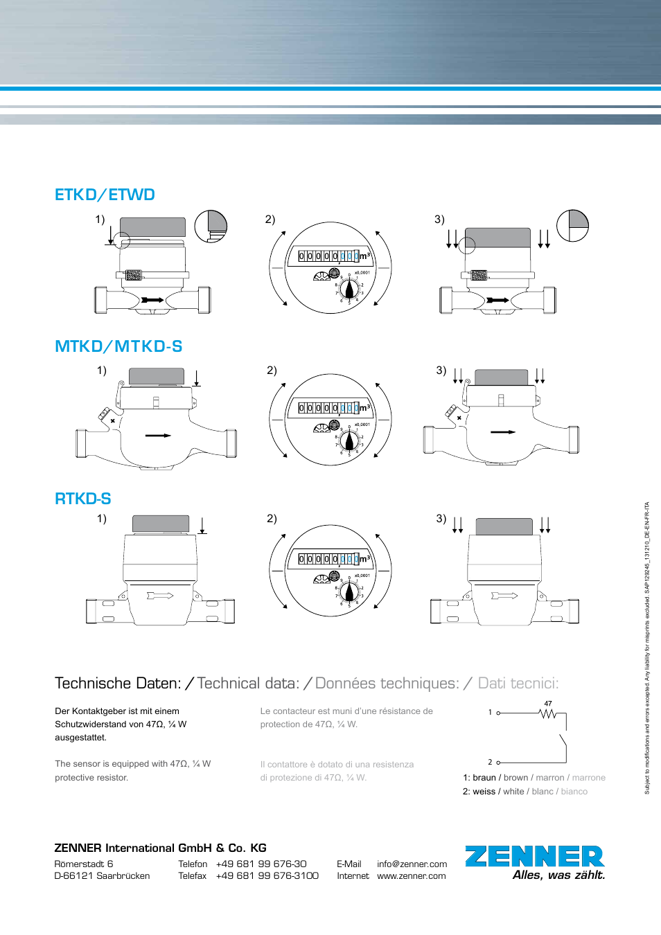 Etkd/etwd mtkd/mtkd-s, Rtkd-s | ZENNER MULTI-JET METERS User Manual | Page 2 / 2