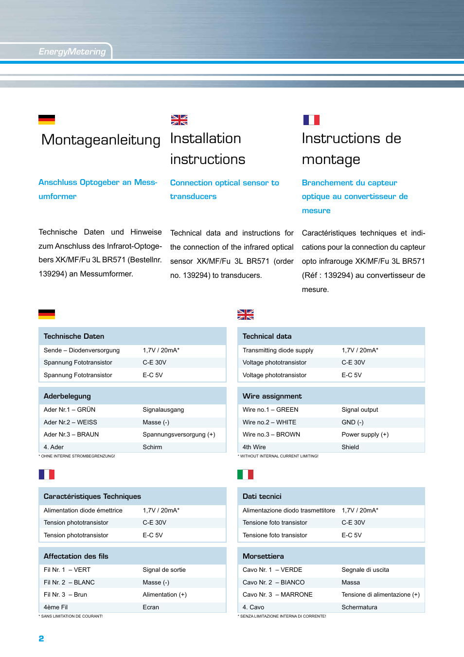 Montageanleitung, Installation instructions, Instructions de montage | Energymetering | ZENNER WOLTMAN METERS User Manual | Page 2 / 4