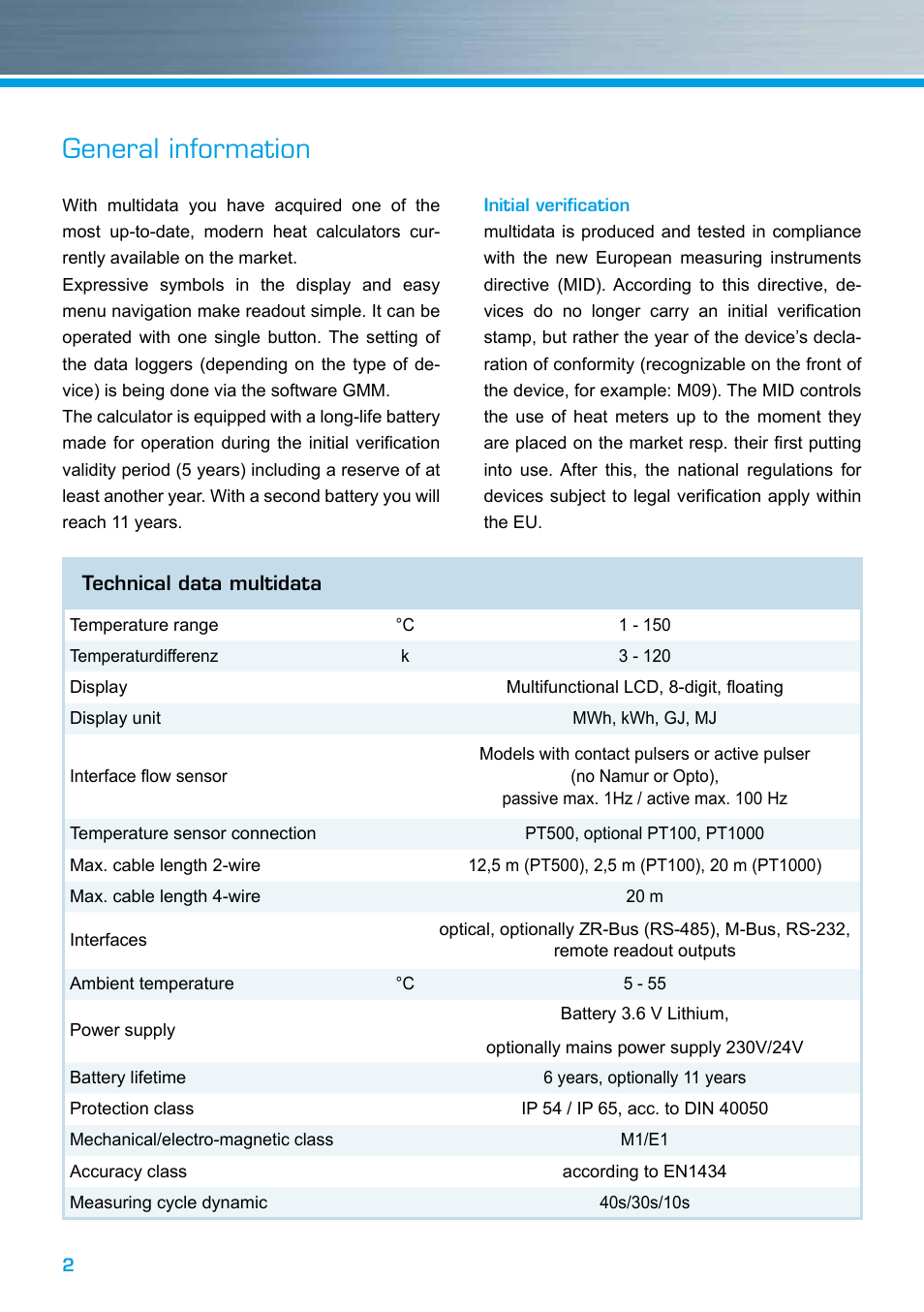 General information | ZENNER MULTIDATA WR3 User Manual | Page 2 / 12