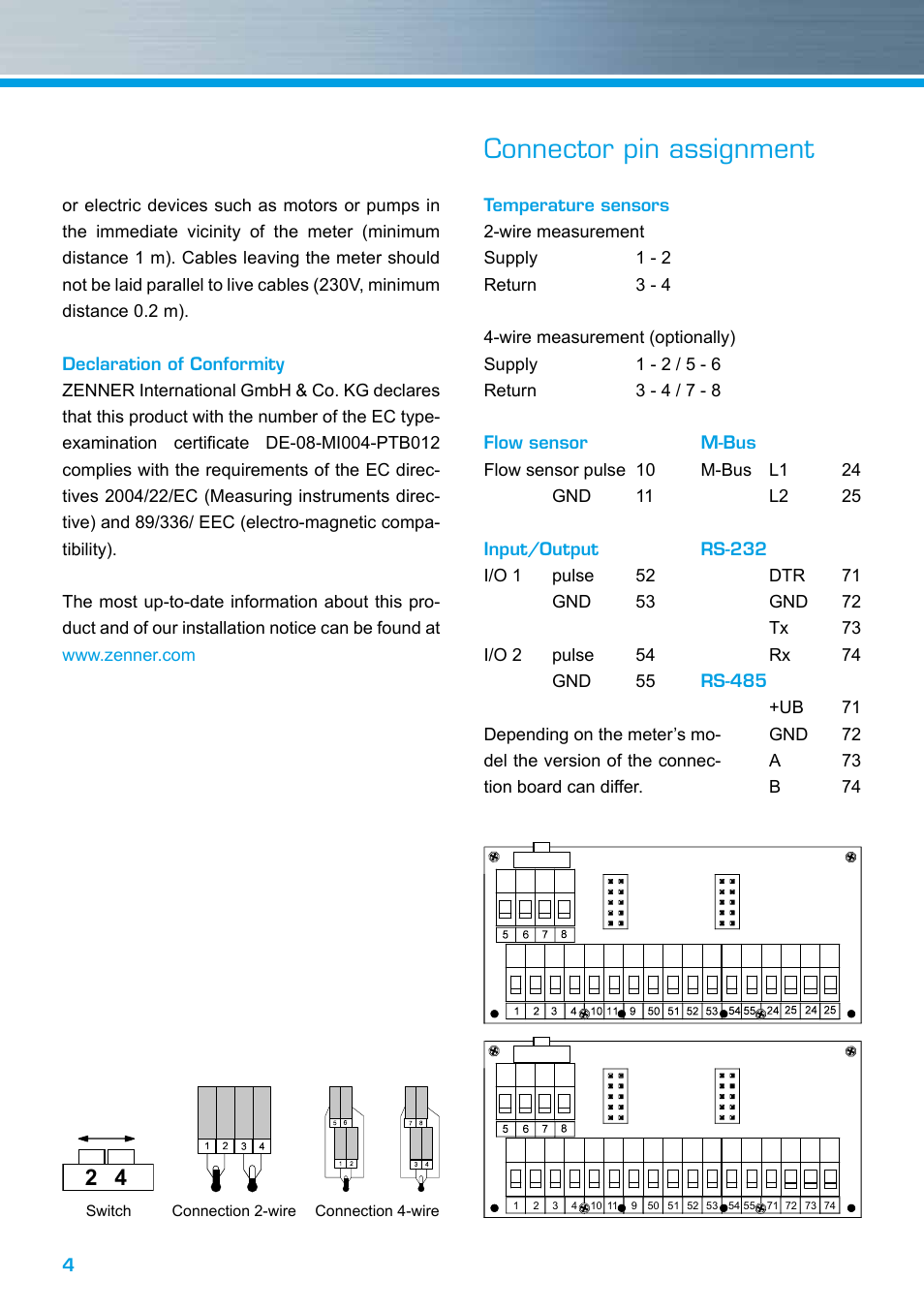 Connector pin assignment | ZENNER MULTIDATA WR3 User Manual | Page 4 / 12