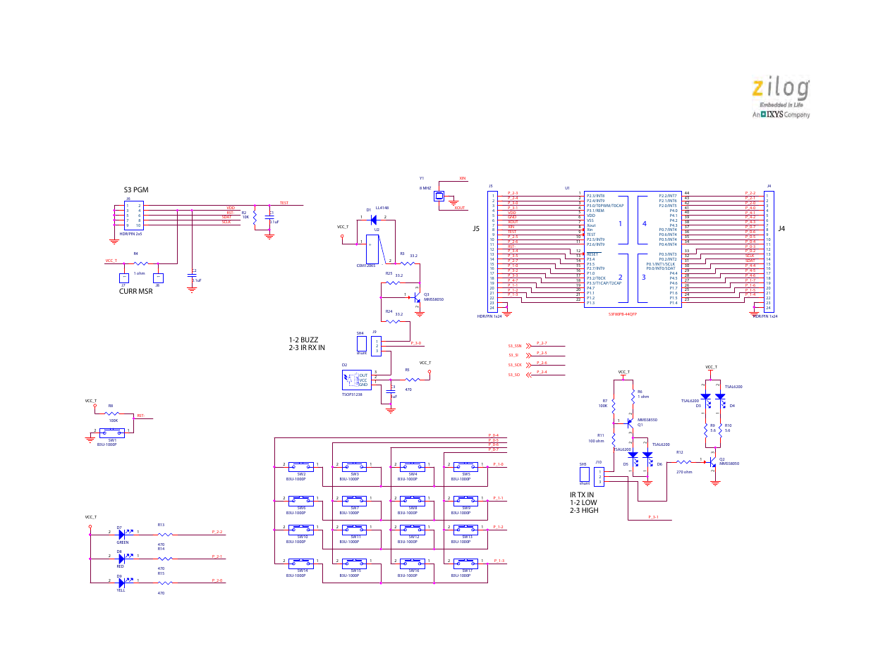 Appendix a. schematic diagrams, S3f80qb development kit user manual | Zilog S3F80QB User Manual | Page 24 / 29