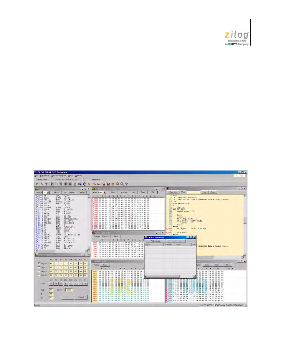 The z8051 on-chip debugger, Figure 1, On-chip debugger screen | Zilog Z51F0811 User Manual | Page 10 / 96