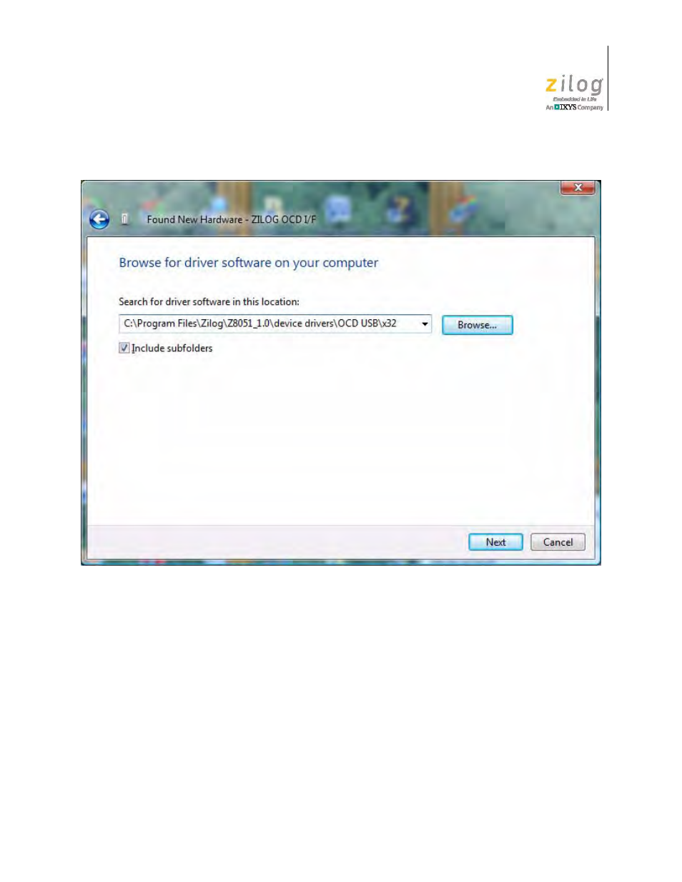 Figure 3, Browse for driver dialog, windows vista | Zilog Z51F0811 User Manual | Page 14 / 96