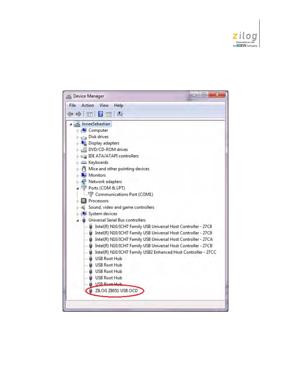Figure 8, Device manager dialog, windows 7 | Zilog Z51F0811 User Manual | Page 19 / 96