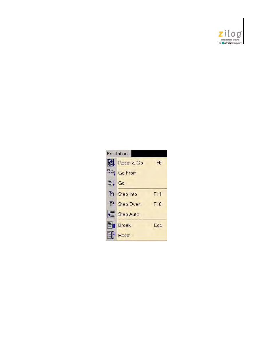 Emulation menu, Figure 13. the ocd’s emulation menu | Zilog Z51F0811 User Manual | Page 23 / 96