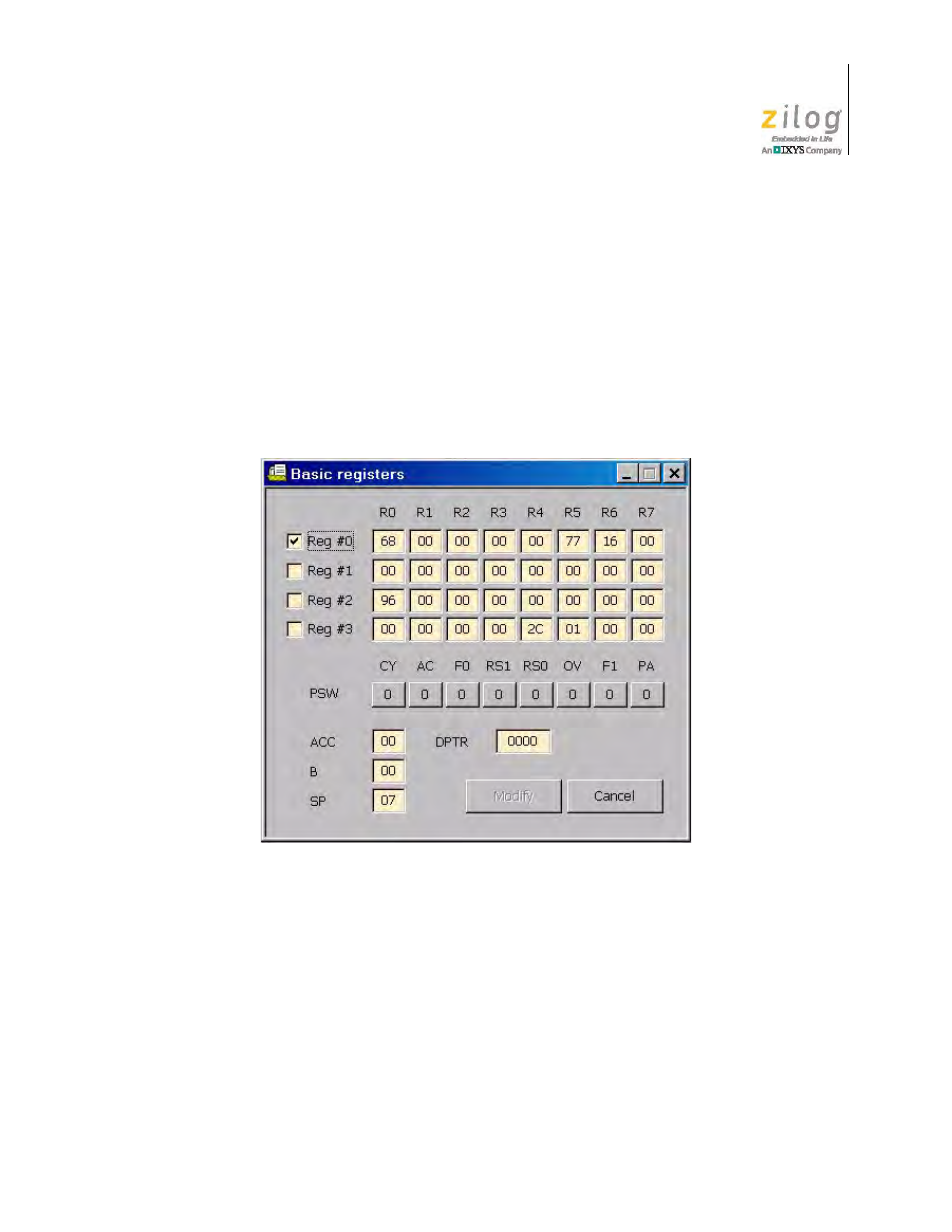 Figure 21. the basic registers dialog | Zilog Z51F0811 User Manual | Page 31 / 96