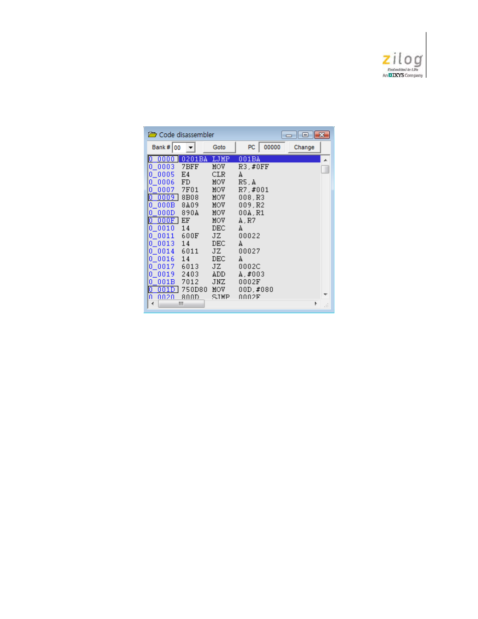 Figure 22. code disassembler dialog | Zilog Z51F0811 User Manual | Page 32 / 96