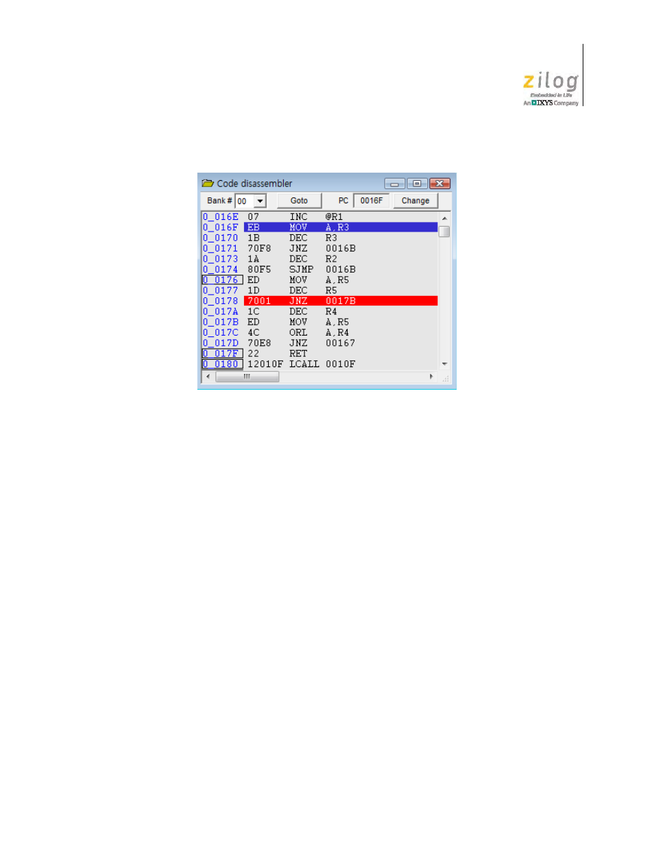 Code dump window, Figure 42. using the pc break toggle function | Zilog Z51F0811 User Manual | Page 48 / 96