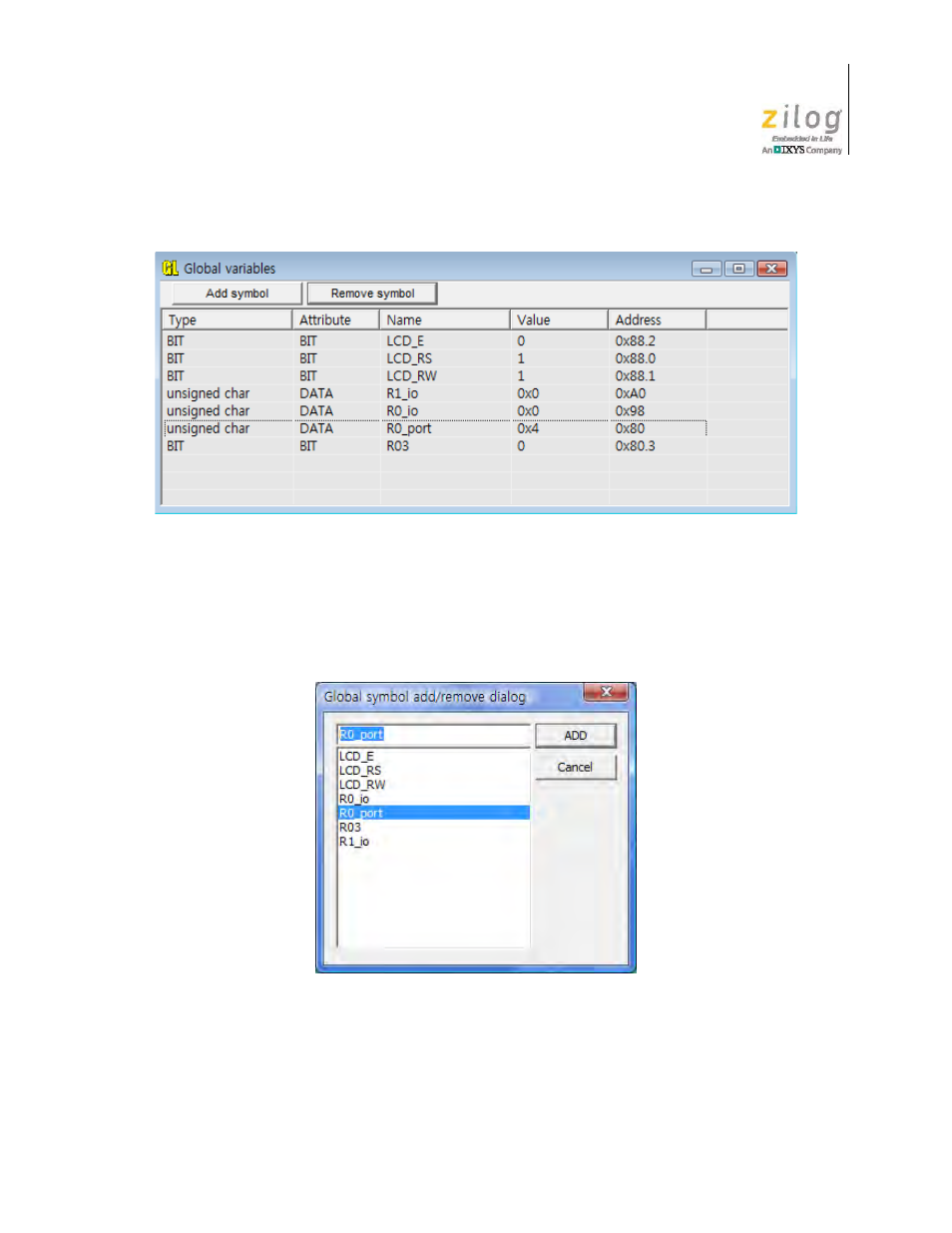 Figure 61. adding a global symbol | Zilog Z51F0811 User Manual | Page 61 / 96