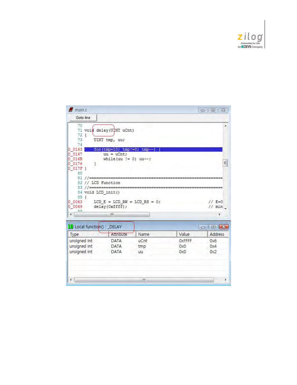 Figure 65. example watch local function, #1 of 2 | Zilog Z51F0811 User Manual | Page 64 / 96