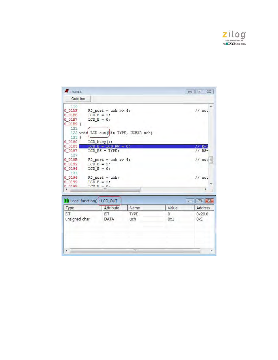 Text file window, Figure 66. example watch local function, #2 of 2 | Zilog Z51F0811 User Manual | Page 65 / 96