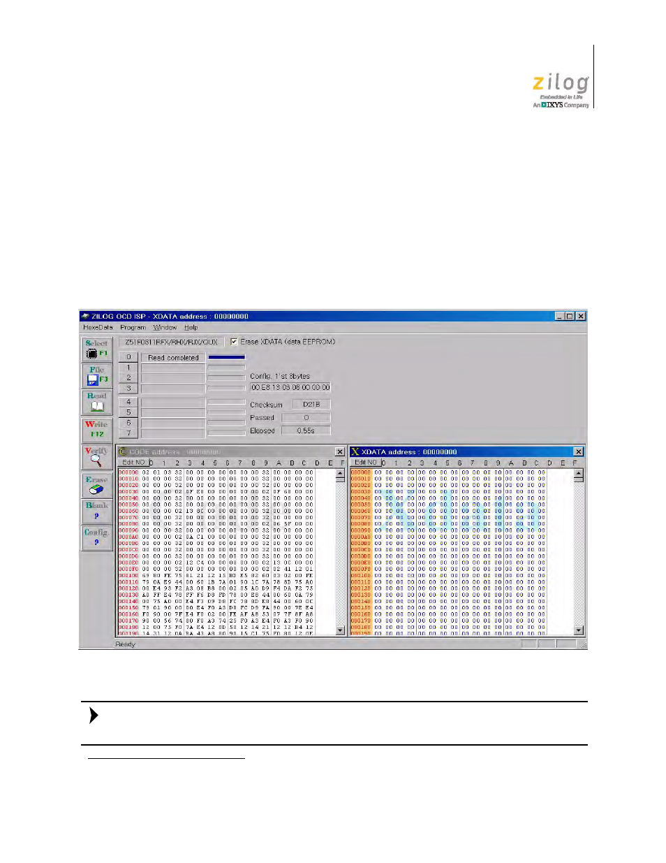 The z8051 ocd in-system programmer, Figure 74. example on-chip debugger isp screen | Zilog Z51F0811 User Manual | Page 72 / 96