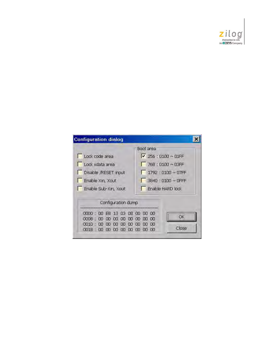 Window menu, Figure 84. configuration dialog | Zilog Z51F0811 User Manual | Page 83 / 96