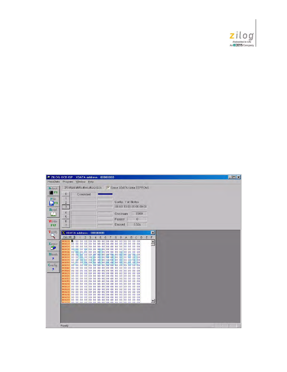 Xdata dump window, Figure 91. xdata dump child window | Zilog Z51F0811 User Manual | Page 89 / 96