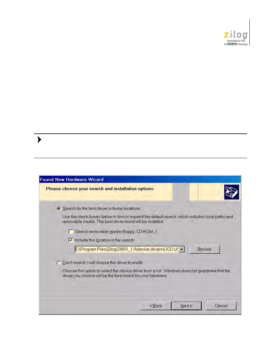 The found new hardware wizard’s browse screen | Zilog Z51F0811 User Manual | Page 94 / 96