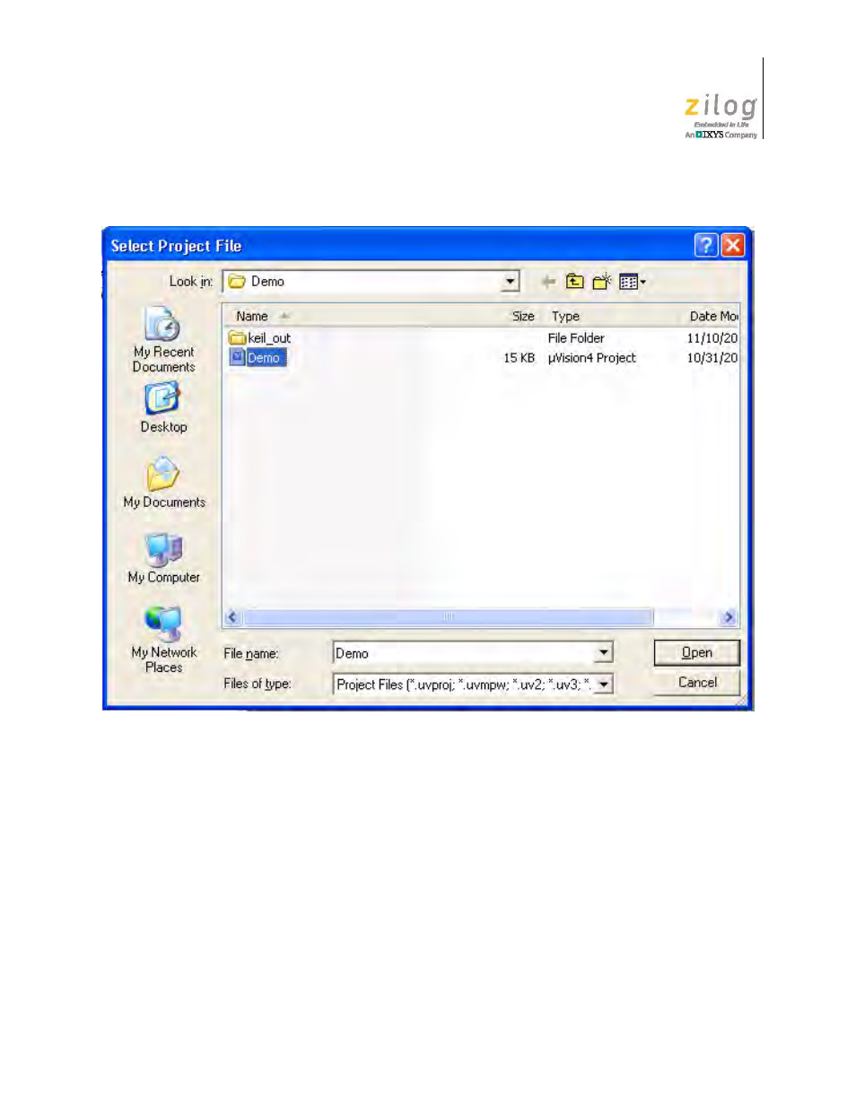 Figure 23. selecting the demo project file | Zilog Z51F3221 User Manual | Page 34 / 55