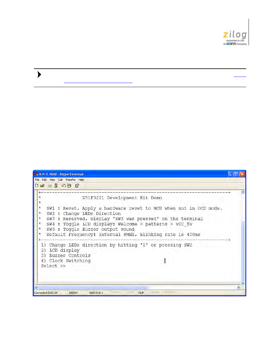 Figure 31. demo program menu in hyperterminal | Zilog Z51F3221 User Manual | Page 41 / 55