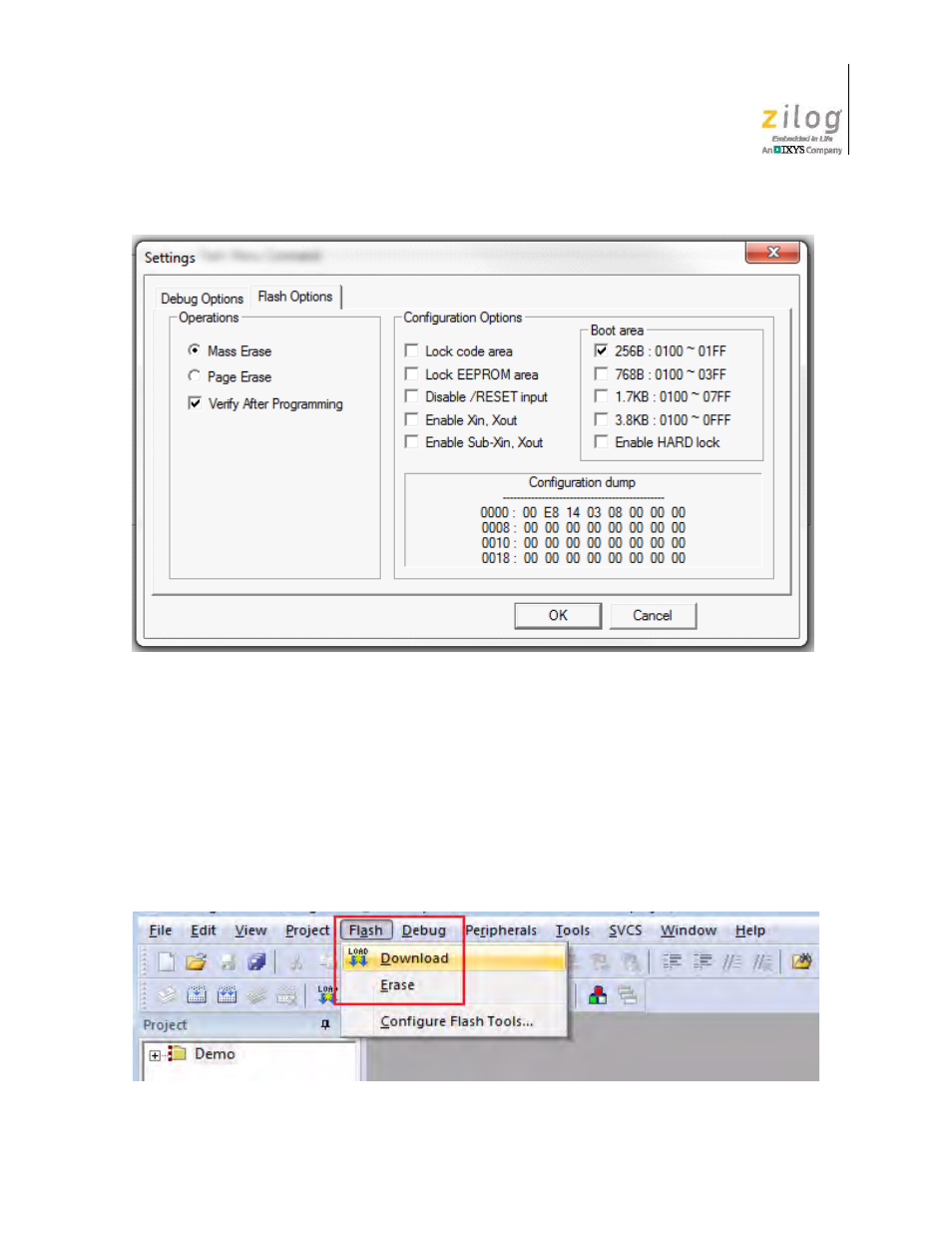 Figure 40. configuring additional flash options, The keil ide flash menu | Zilog Z51F3221 User Manual | Page 54 / 55