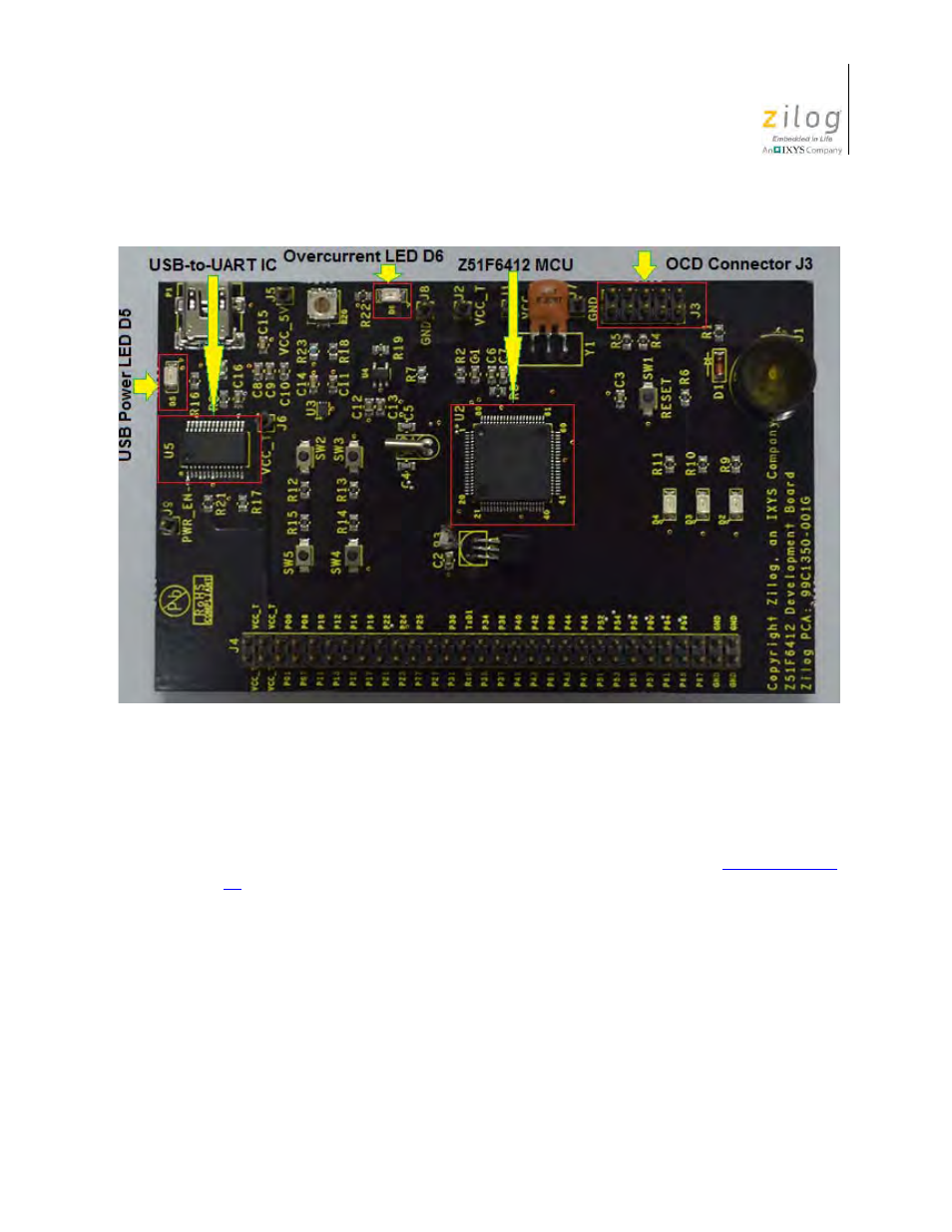 Figure 4, Z51f6412 development board: highlighted components | Zilog Z51F6412 User Manual | Page 12 / 54