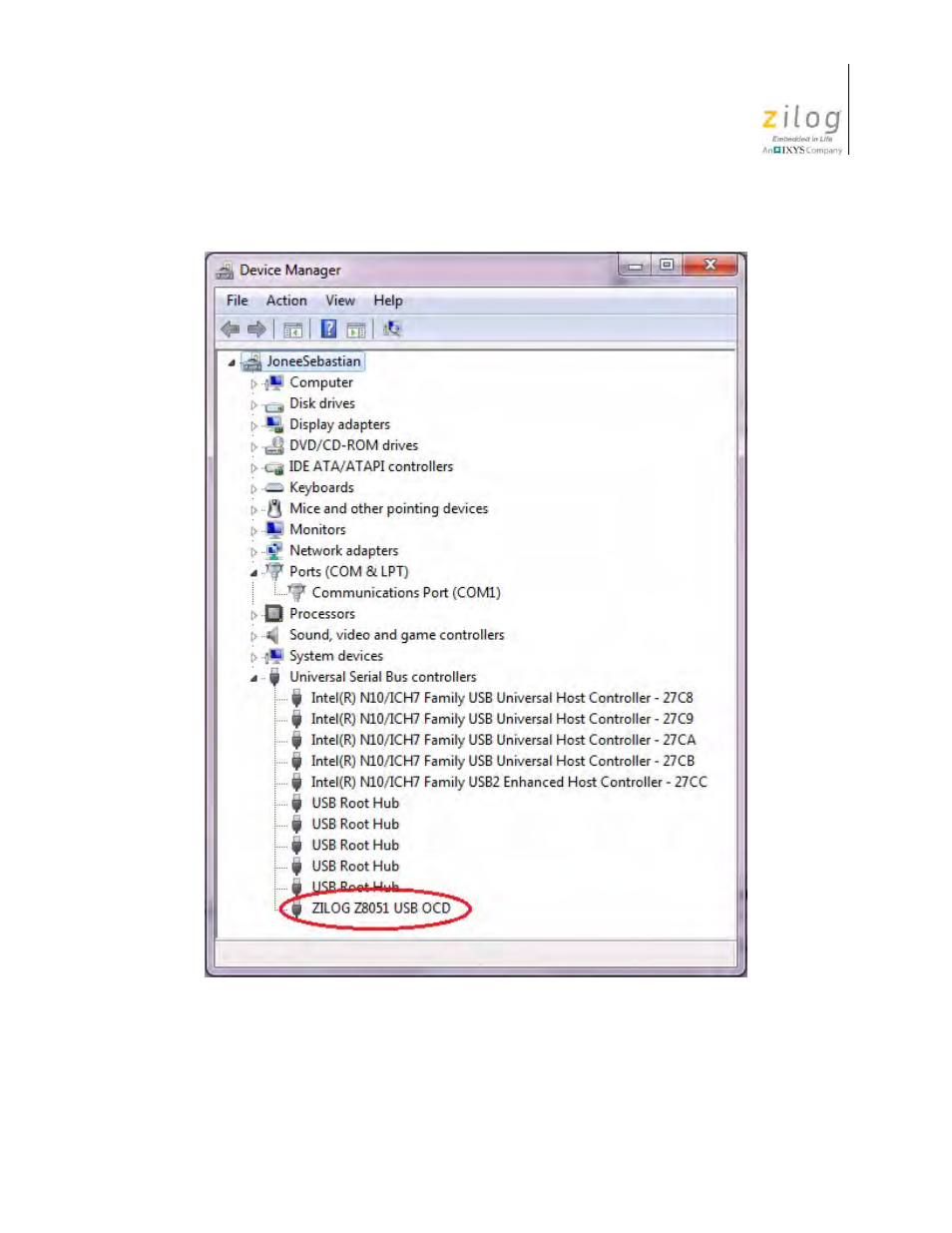 Figure 11. device manager dialog, windows 7 | Zilog Z51F6412 User Manual | Page 20 / 54