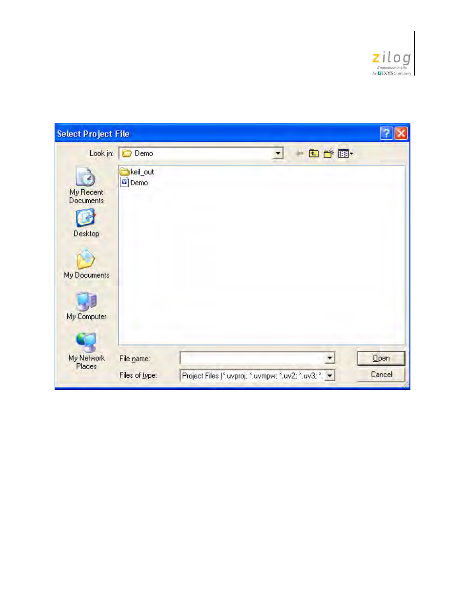 Figure 22. selecting the demo project file | Zilog Z51F6412 User Manual | Page 33 / 54