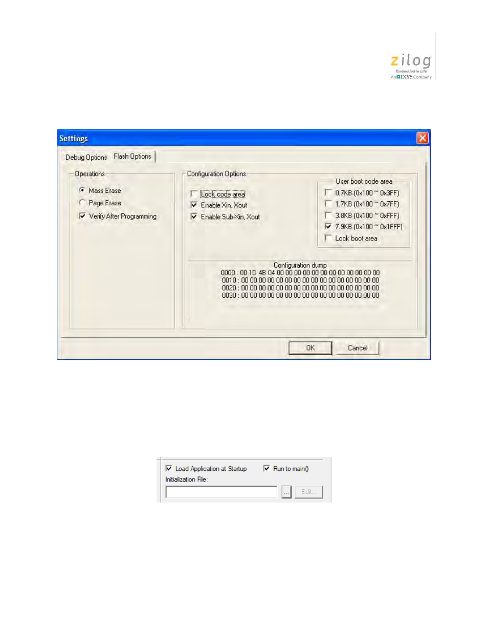 Figure 26. configuring the flash options, Figure 27. load application at startup settings | Zilog Z51F6412 User Manual | Page 37 / 54