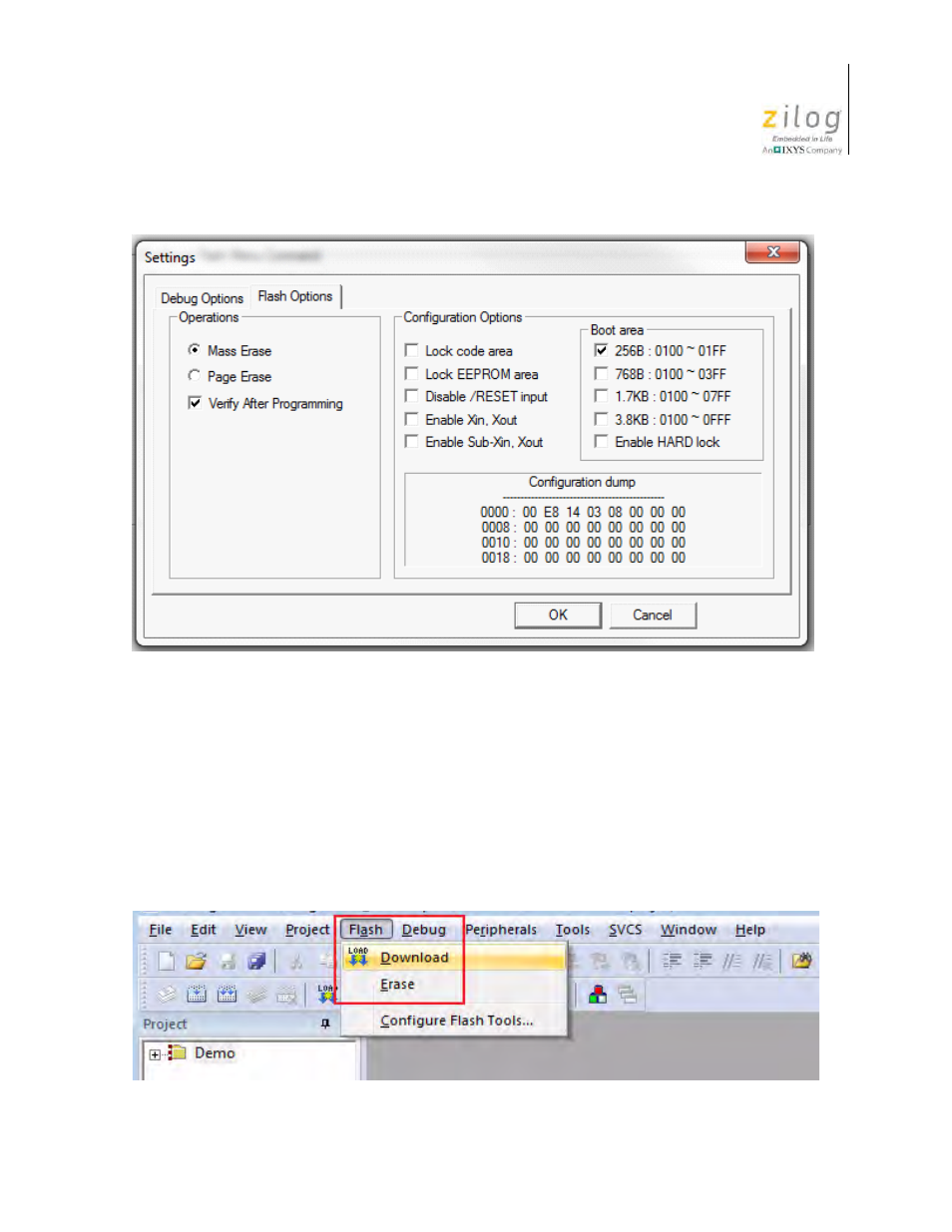 Figure 39. configuring additional flash options, The keil ide flash menu | Zilog Z51F6412 User Manual | Page 53 / 54