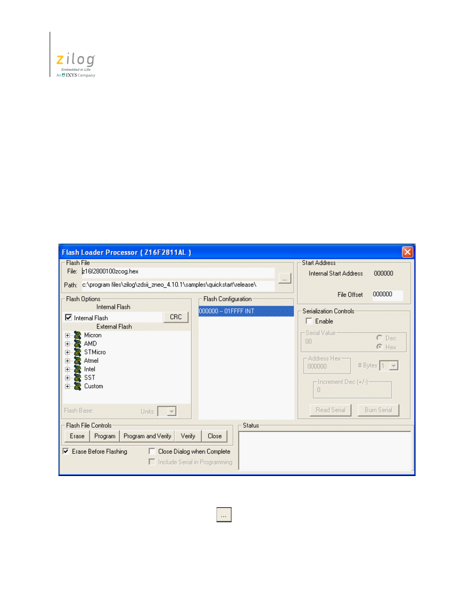 Figure 71. flash loader processor dialog box | Zilog ZUSBOPTS User Manual | Page 116 / 520