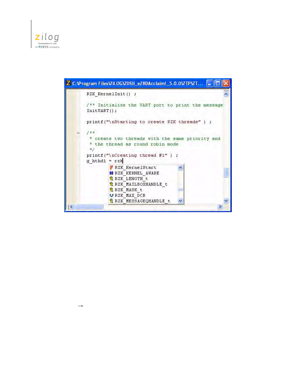 Figure 84. auto completion, Data structure member list box | Zilog ZUSBOPTS User Manual | Page 140 / 520