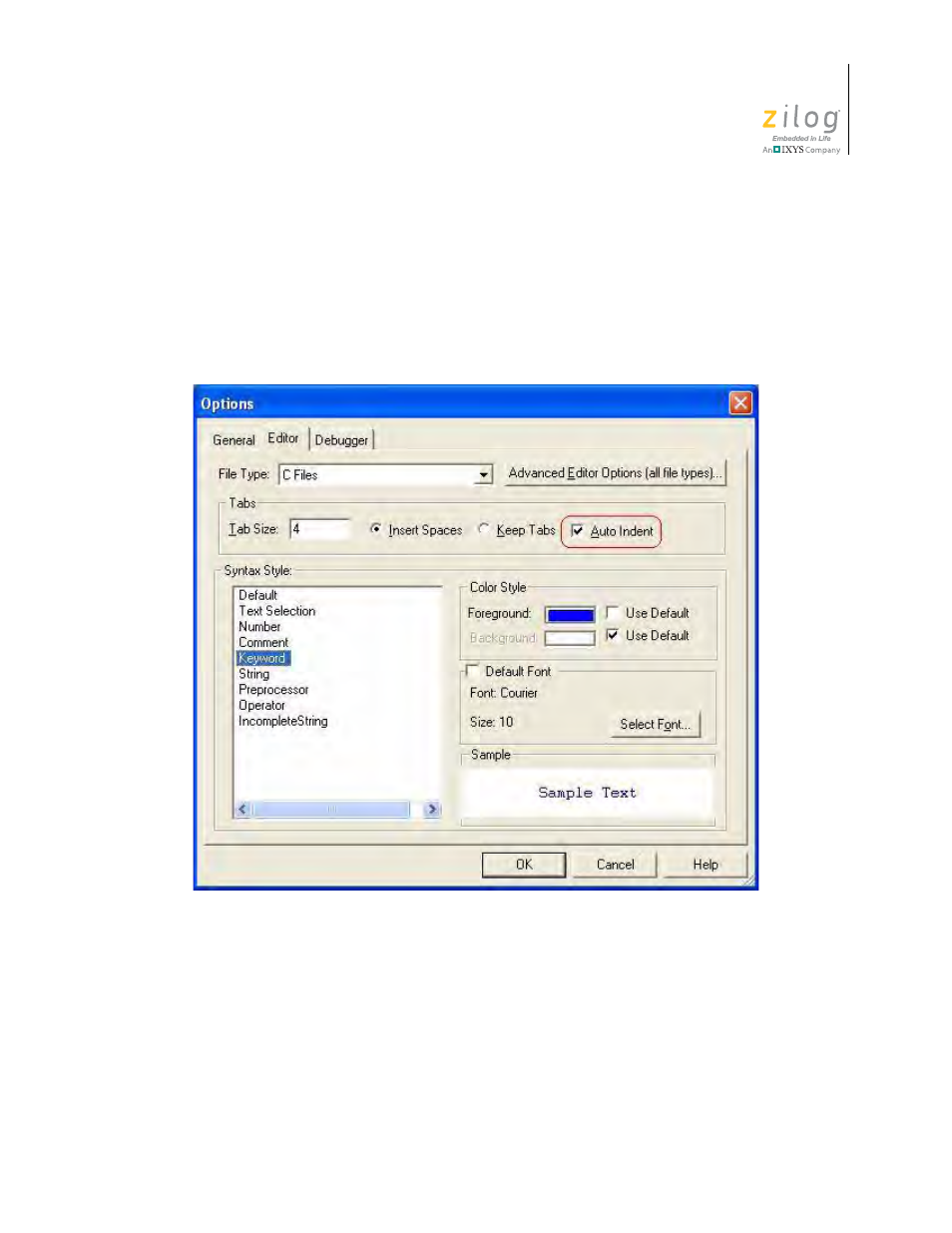 Multiple clipboards, Figure 93. options dialog box—auto indent | Zilog ZUSBOPTS User Manual | Page 147 / 520