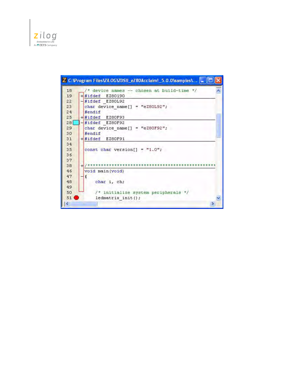 Figure 107. code folding margin | Zilog ZUSBOPTS User Manual | Page 164 / 520