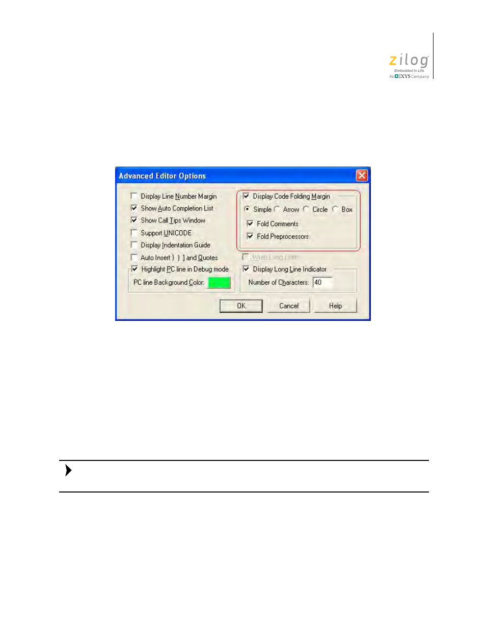 Line number margin, Learn more, see the, Section on | Zilog ZUSBOPTS User Manual | Page 165 / 520